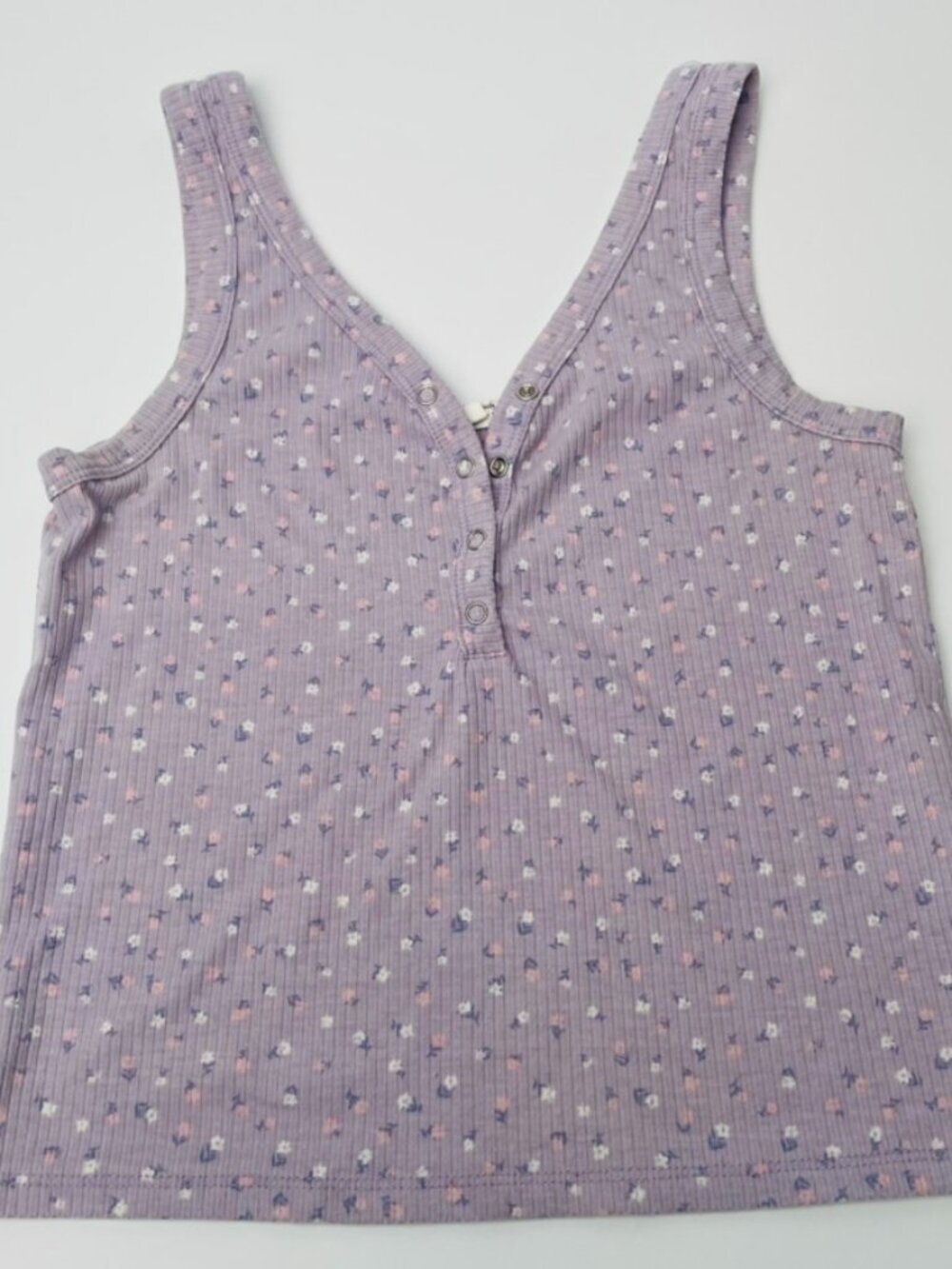 Hippie Rose Light Purple Floral Ribbed Button Henley Boho Cottagecore Tank Top